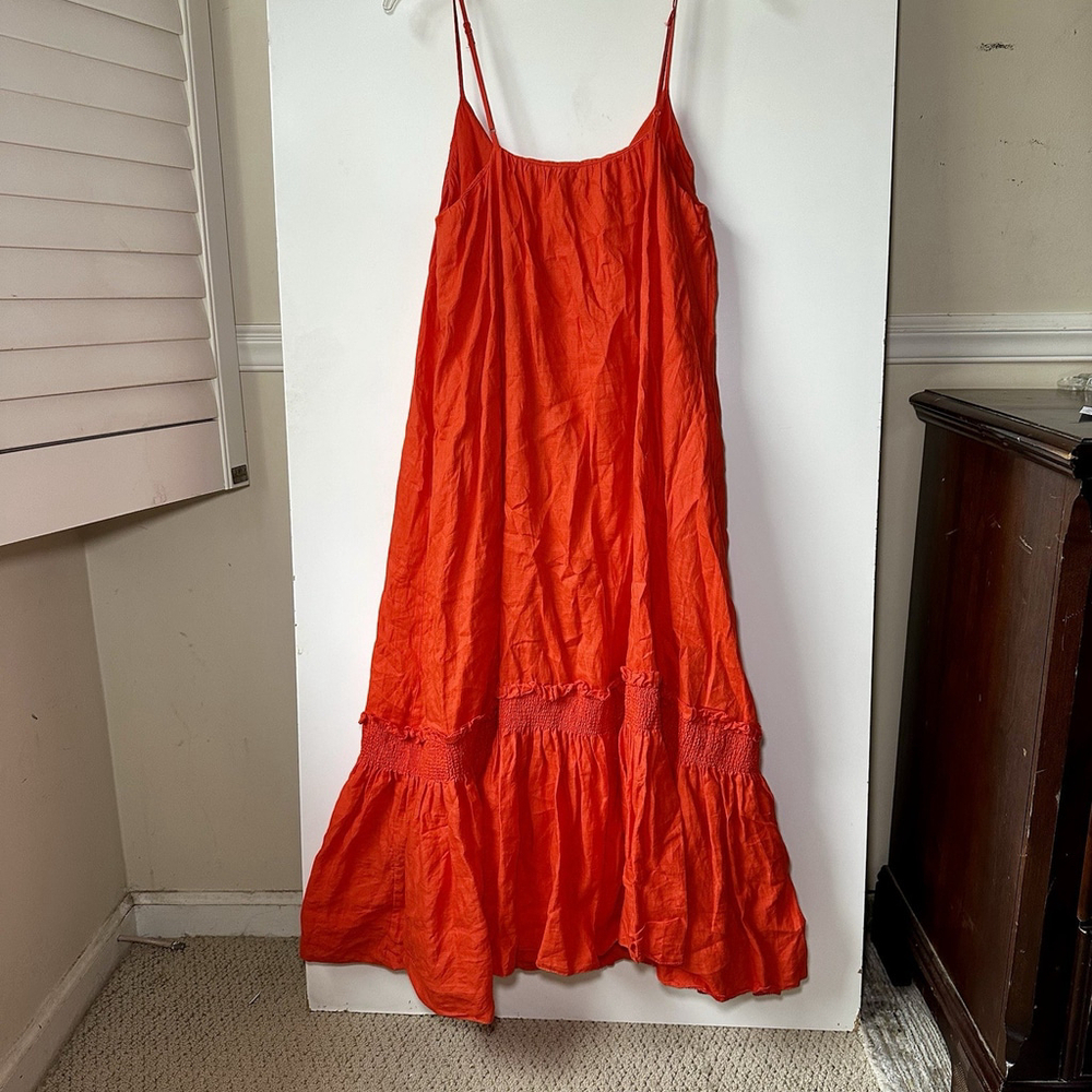 Banana Republic 100% Linen Maxi Dress Women's Size M Red Minimalist Lagenlook - Picture 4 of 4